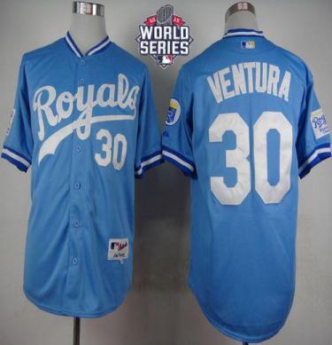 Royals #30 Yordano Ventura Light Blue 1985 Turn Back The Clock W 2015 World Series Patch Stitched Baseball Jersey