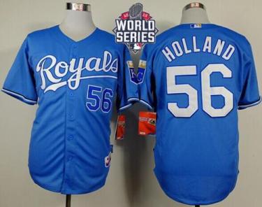 Royals #56 Greg Holland Light Blue Alternate 1 Cool Base W 2015 World Series Patch Stitched Baseball Jersey