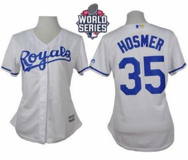 Women's Royals #35 Eric Hosmer White Home W 2015 World Series Patch Stitched Baseball Jersey