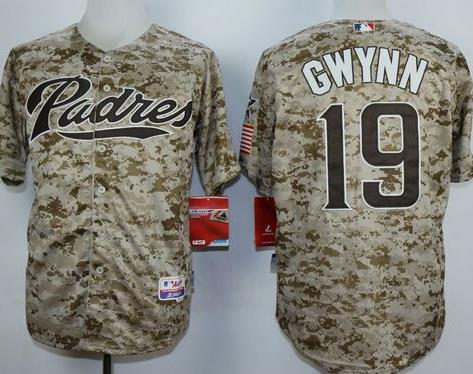 Padres #19 Tony Gwynn Camo Alternate 2 Cool Base Stitched Baseball Jersey