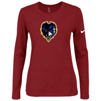 Women's Nike Baltimore Ravens Of The City Long Sleeve Tri-Blend NFL T-Shirt Red