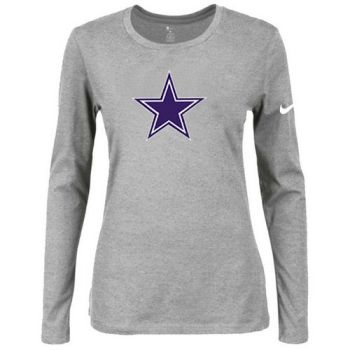 Women's Nike Dallas Cowboys Of The City Long Sleeve Tri-Blend NFL T-Shirt Light Grey