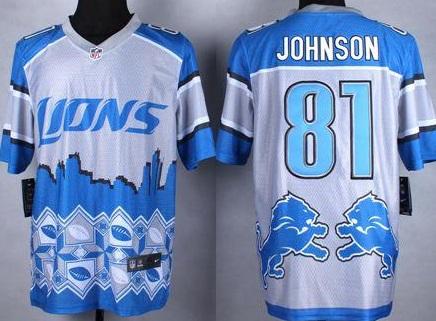 Nike Detroit Lions #81 Calvin Johnson Blue Men's Stitched NFL Elite Noble Fashion Jersey