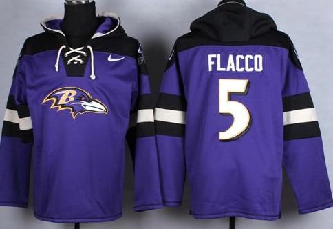 Nike Baltimore Ravens #5 Joe Flacco Purple Player Pullover NFL Hoodie