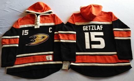 Anaheim Ducks 15 Ryan Getzlaf Black Sawyer Hooded Sweatshirt Stitched NHL Jersey