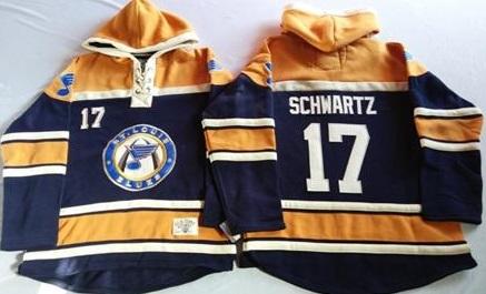 St. Louis Blues 17 Jaden Schwartz Navy Blue Gold Sawyer Hooded Sweatshirt Stitched NHL Jersey