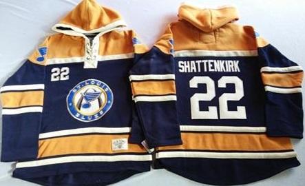 St. Louis Blues 22 Kevin Shattenkirk Navy Blue Gold Sawyer Hooded Sweatshirt Stitched NHL Jersey