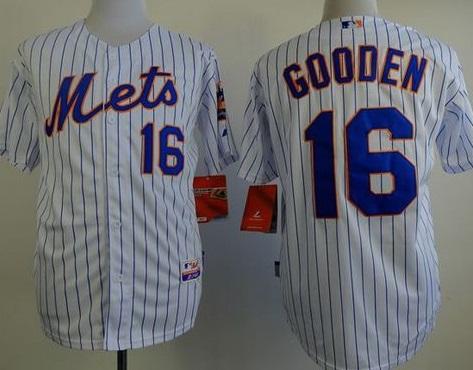 New York Mets #16 Dwight Gooden White(Blue Strip) Home Cool Base Stitched Baseball Jersey