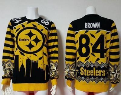 Nike Steelers #84 Antonio Brown Yellow Black Men's Ugly Sweater