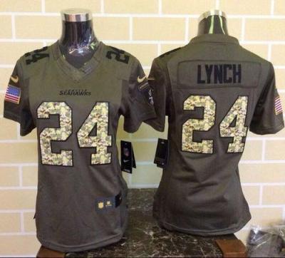 Women Nike Seahawks #24 Marshawn Lynch Green Stitched NFL Limited Salute To Service Jersey