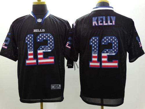 Nike Buffalo Bills #12 Jim Kelly Black Men's Stitched NFL Elite USA Flag Fashion Jersey