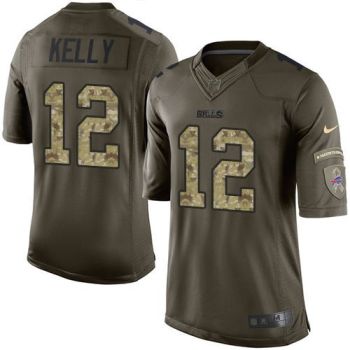 Youth Nike Bills #12 Jim Kelly Green Stitched NFL Limited Salute To Service Jersey