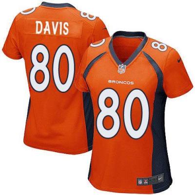 Women Nike Broncos #80 Vernon Davis Orange Team Color Stitched NFL New Elite Jersey
