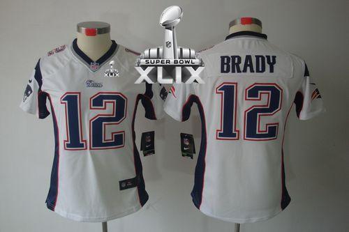 Women's Nike Patriots #12 Tom Brady White Super Bowl XLIX Stitched NFL Limited Jersey