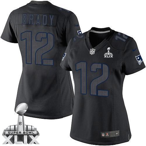 Women's Nike Patriots #12 Tom Brady Black Impact Super Bowl XLIX Stitched NFL Limited Jersey