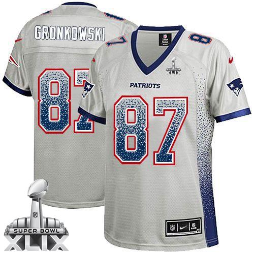 Women's Nike Patriots #87 Rob Gronkowski Grey Super Bowl XLIX Stitched NFL Elite Drift Fashion Jersey
