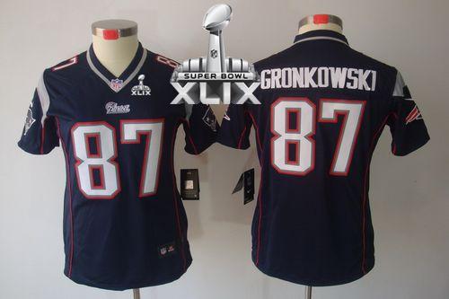 Women's Nike Patriots #87 Rob Gronkowski Navy Blue Team Color Super Bowl XLIX Stitched NFL Limited Jersey