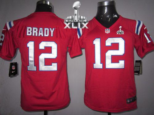 Youth Nike Patriots #12 Tom Brady Red Alternate Super Bowl XLIX Stitched NFL Elite Jersey