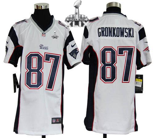 Youth Nike Patriots #87 Rob Gronkowski White Super Bowl XLIX Stitched NFL Elite Jersey