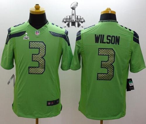 Youth Nike Seahawks #3 Russell Wilson Green Alternate Super Bowl XLIX Stitched NFL Limited Jersey