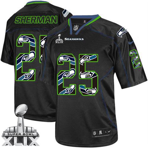 Youth Nike Seahawks #25 Richard Sherman New Lights Out Black Super Bowl XLIX Stitched NFL Elite Jersey