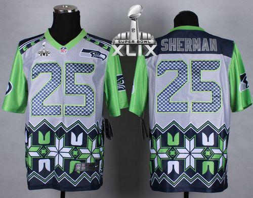 Nike Seahawks #25 Richard Sherman Grey Super Bowl XLIX Men's Stitched NFL Elite Noble Fashion Jersey