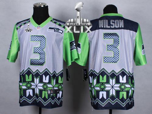 Nike Seahawks #3 Russell Wilson Grey Super Bowl XLIX Men's Stitched NFL Elite Noble Fashion Jersey