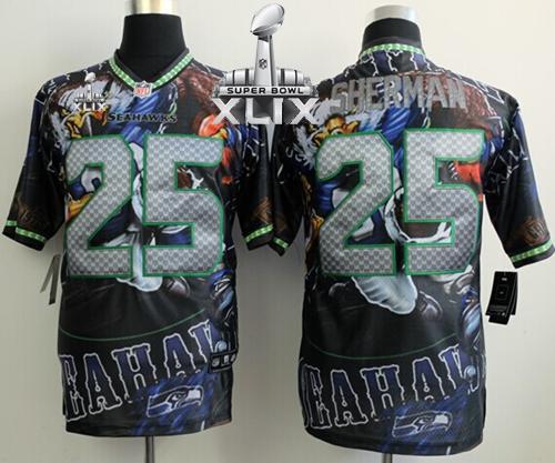 Nike Seahawks #25 Richard Sherman Team Color Super Bowl XLIX Men's Stitched NFL Elite Fanatical Version Jersey