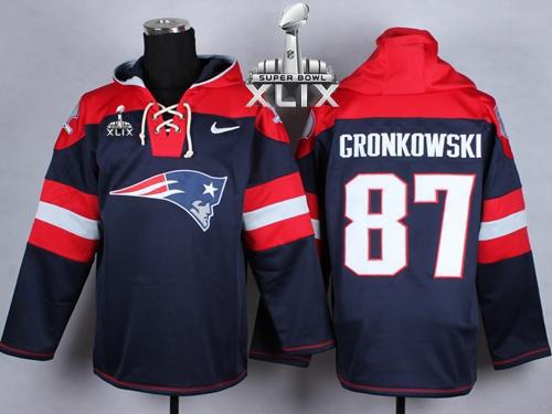 Nike Patriots #87 Rob Gronkowski Navy Blue Super Bowl XLIX Player Pullover NFL Hoodie