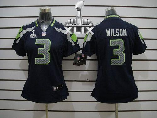Women's Nike Seahawks #3 Russell Wilson Steel Blue Team Color Super Bowl XLIX Stitched NFL Limited Jersey