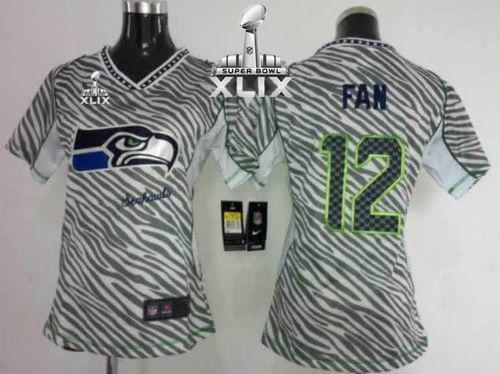 Women's Nike Seahawks #12 Fan Zebra Super Bowl XLIX Stitched NFL Elite Jersey