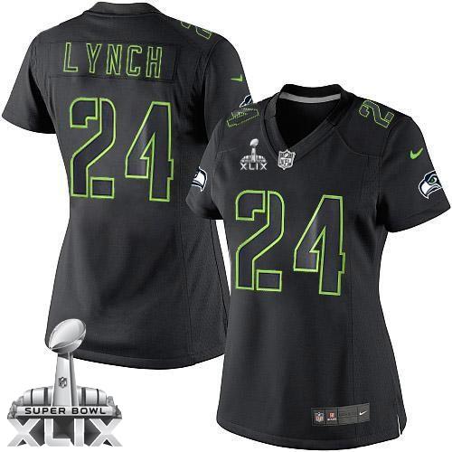 Women's Nike Seahawks #24 Marshawn Lynch Black Impact Super Bowl XLIX Stitched NFL Limited Jersey