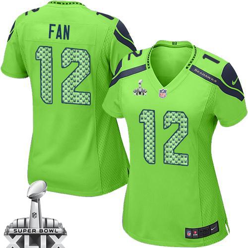 Women's Nike Seahawks #12 Fan Green Alternate Super Bowl XLIX Stitched NFL Elite Jersey