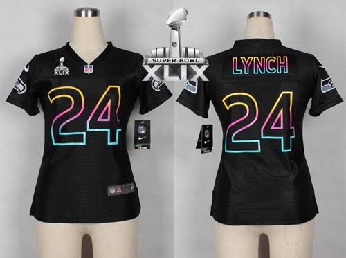 Women's Nike Seahawks #24 Marshawn Lynch Black Super Bowl XLIX NFL Fashion Game Jersey