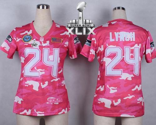 Women's Nike Seahawks #24 Marshawn Lynch Pink Super Bowl XLIX Stitched NFL Elite Camo Fashion Jersey