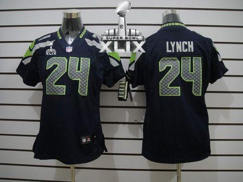 Women's Nike Seahawks #24 Marshawn Lynch Steel Blue Team Color Super Bowl XLIX Stitched NFL Limited Jersey