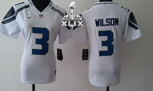 Women's Nike Seahawks #3 Russell Wilson White Super Bowl XLIX Stitched NFL Elite Jersey