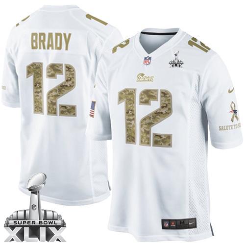 Nike Patriots #12 Tom Brady White Super Bowl XLIX Men's Stitched NFL Limited Salute to Service Jersey
