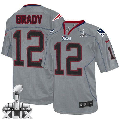 Nike Patriots #12 Tom Brady Lights Out Grey Super Bowl XLIX Men's Stitched NFL Elite Jersey