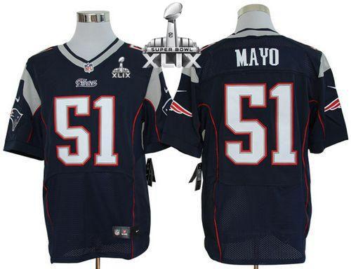 Nike Patriots #51 Jerod Mayo Navy Blue Team Color Super Bowl XLIX Men's Stitched NFL Elite Jersey