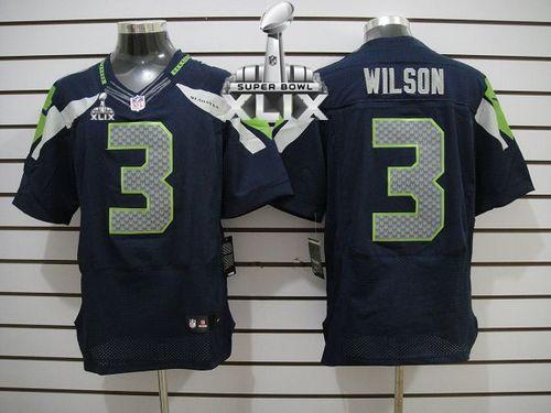 Nike Seahawks #3 Russell Wilson Steel Blue Team Color Super Bowl XLIX Men's Stitched NFL Elite Jersey