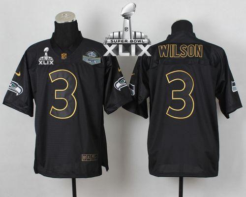 Nike Seahawks #3 Russell Wilson Black Gold No. Fashion Super Bowl XLIX Men's Stitched NFL Elite Jersey