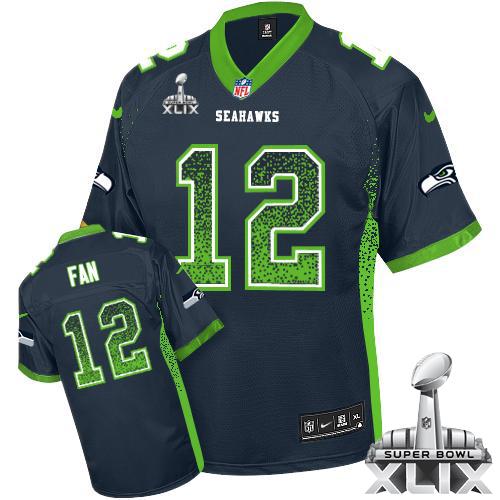 Nike Seahawks #12 Fan Steel Blue Team Color Super Bowl XLIX Men's Stitched NFL Elite Drift Fashion Jersey