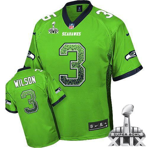 Nike Seahawks #3 Russell Wilson Green Super Bowl XLIX Men's Stitched NFL Elite Drift Fashion Jersey