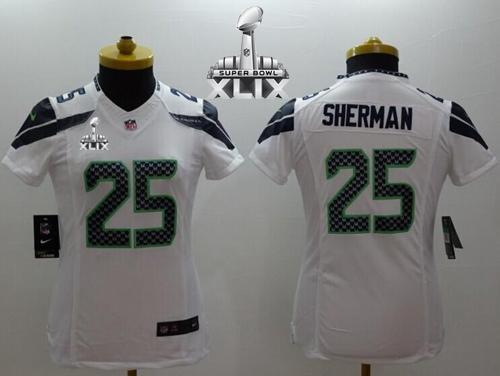 Women's Nike Seahawks #25 Richard Sherman White Super Bowl XLIX Stitched NFL Limited Jersey