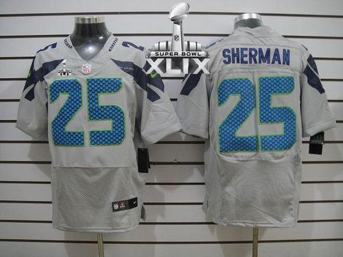 Nike Seahawks #25 Richard Sherman Grey Alternate Super Bowl XLIX Men's Stitched NFL Elite Jersey