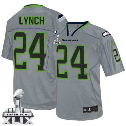 Nike Seahawks #24 Marshawn Lynch Lights Out Grey Super Bowl XLIX Men's Stitched NFL Elite Jersey