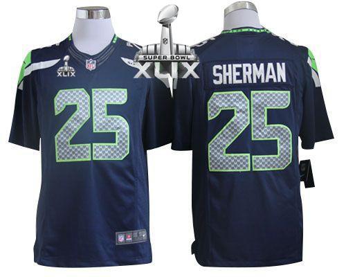 Nike Seahawks #25 Richard Sherman Steel Blue Team Color Super Bowl XLIX Men's Stitched NFL Limited Jersey