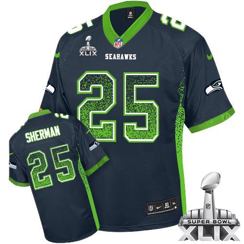 Nike Seahawks #25 Richard Sherman Steel Blue Team Color Super Bowl XLIX Men's Stitched NFL Elite Drift Fashion Jersey