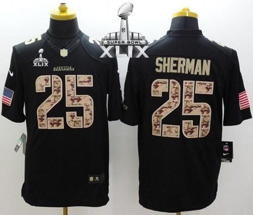 Nike Seahawks #25 Richard Sherman Black Super Bowl XLIX Men's Stitched NFL Limited Salute to Service Jersey